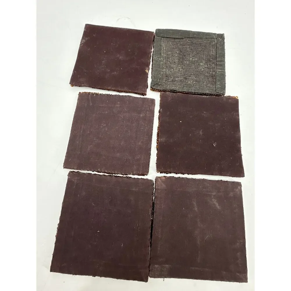 African Beaded Coasters Set of 6 Brown Amber Seed Bead Square Tribal Table Decor